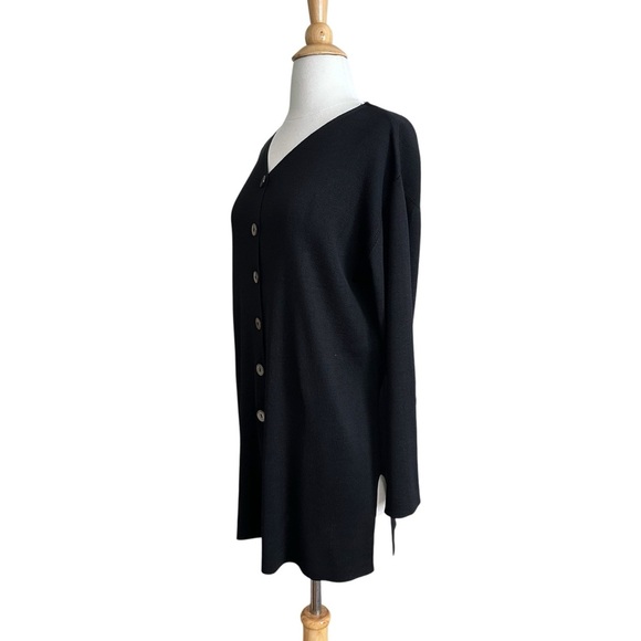 Vintage 90s Belford 100% Silk Black Longline Cardigan Sweater Minimalist Classic - Picture 5 of 16